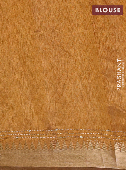Green & Mustard Yellow Semi Tussar Saree - Kantha Work