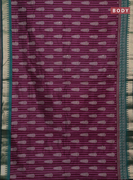 Wine & Green Semi Tussar Saree - Kantha Work