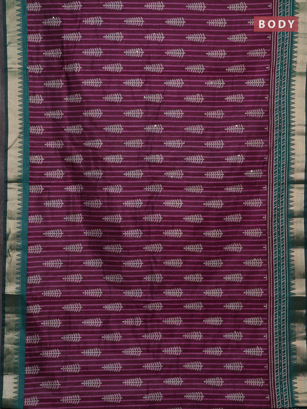 Wine & Green Semi Tussar Saree - Kantha Work