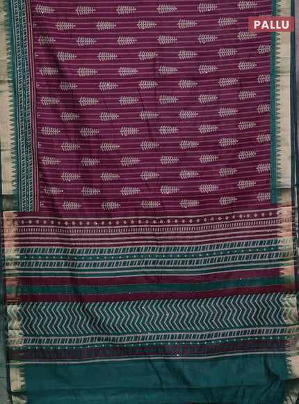 Wine & Green Semi Tussar Saree - Kantha Work