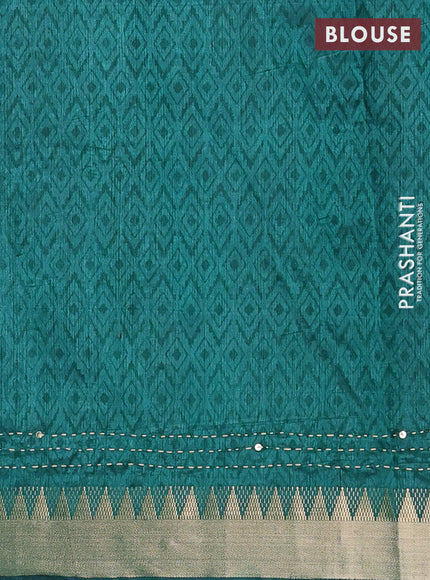 Wine & Green Semi Tussar Saree - Kantha Work