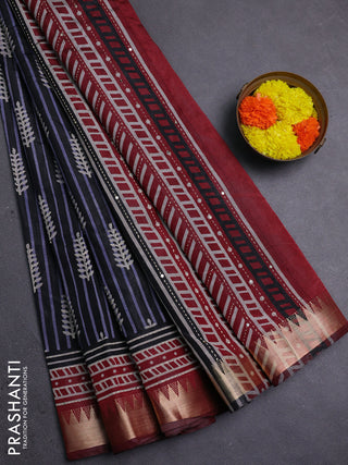 Black & Maroon Semi Tussar Saree - Kantha Work