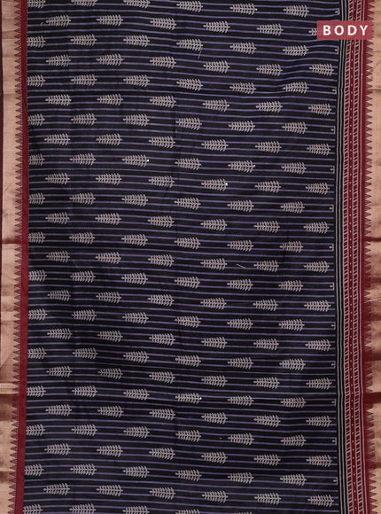 Black & Maroon Semi Tussar Saree - Kantha Work