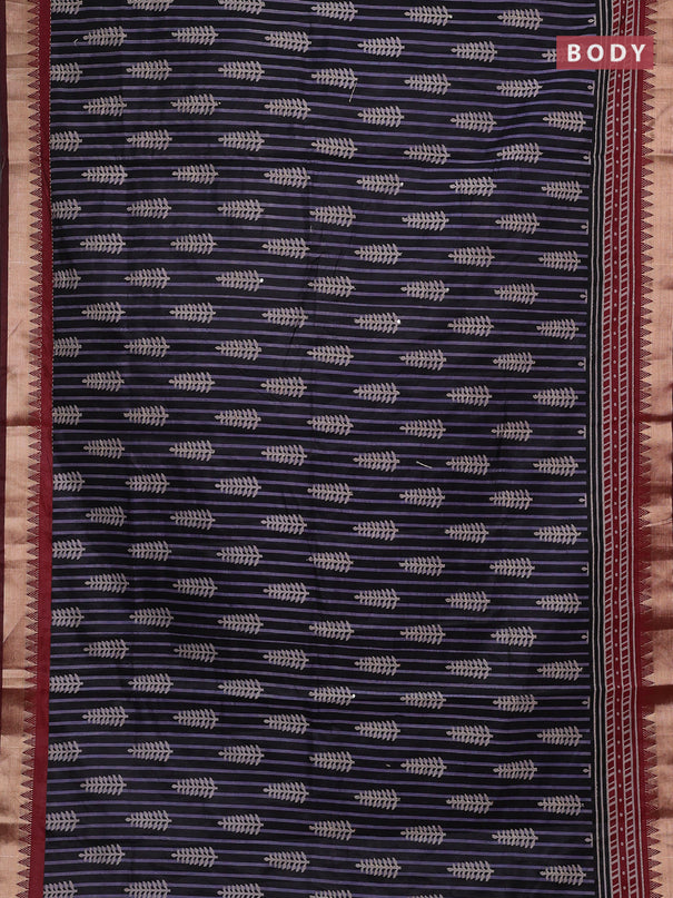 Black & Maroon Semi Tussar Saree - Kantha Work
