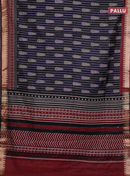 Black & Maroon Semi Tussar Saree - Kantha Work