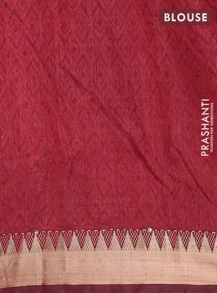 Black & Maroon Semi Tussar Saree - Kantha Work