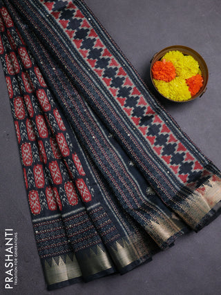 Elephant Grey & Red Semi Tussar Saree - Kantha Work