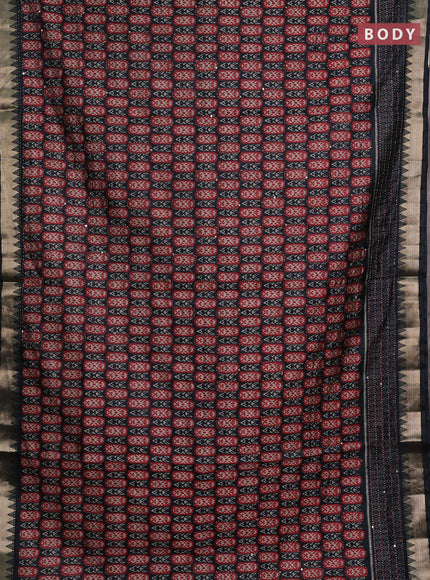Elephant Grey & Red Semi Tussar Saree - Kantha Work