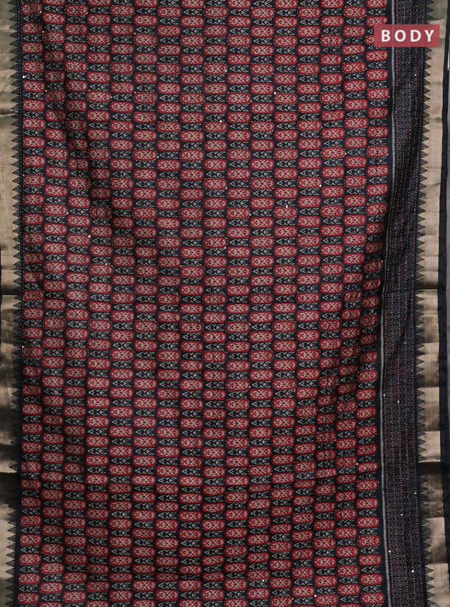 Elephant Grey & Red Semi Tussar Saree - Kantha Work