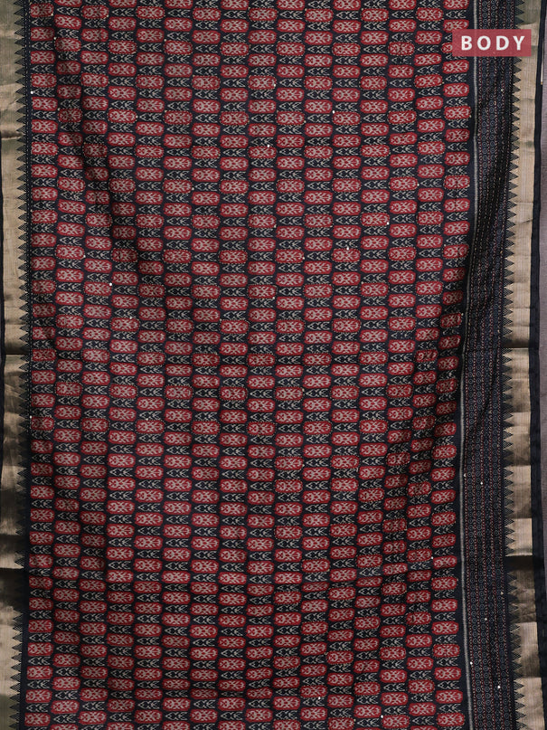 Elephant Grey & Red Semi Tussar Saree - Kantha Work