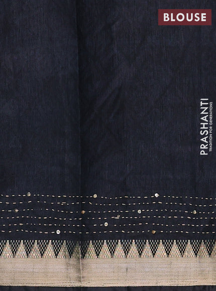 Elephant Grey & Red Semi Tussar Saree - Kantha Work