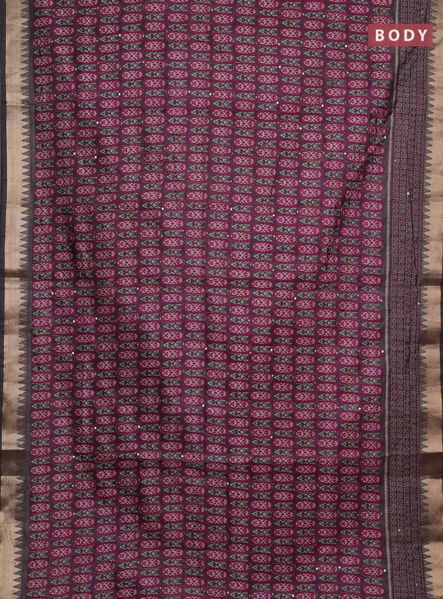Grey & Magenta Pink Semi Tussar Saree - Kantha Work
