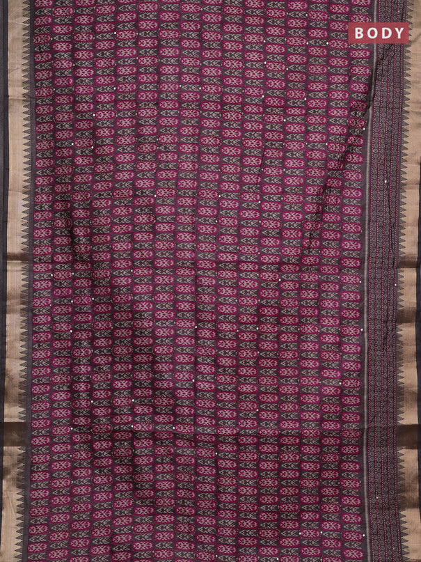 Grey & Magenta Pink Semi Tussar Saree - Kantha Work