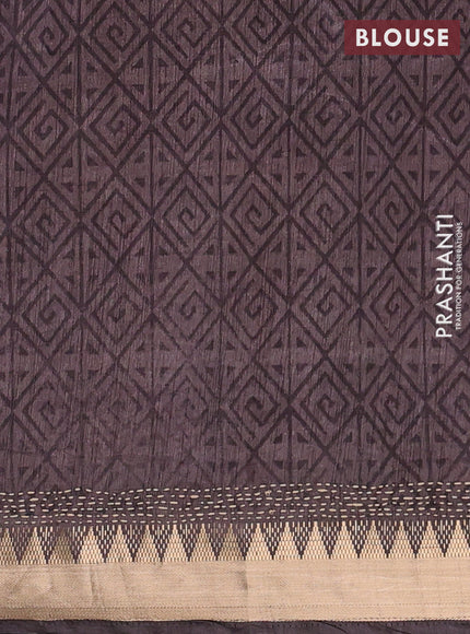 Grey & Magenta Pink Semi Tussar Saree - Kantha Work