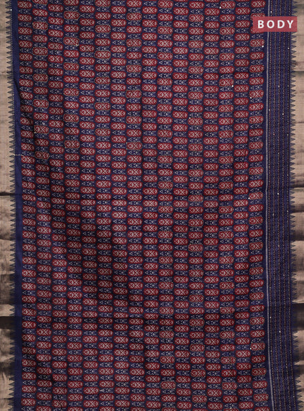 Navy Blue & Maroon Semi Tussar Saree - Kantha Work