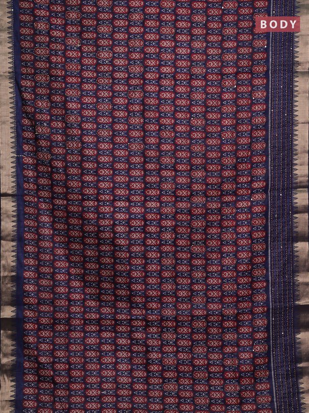 Navy Blue & Maroon Semi Tussar Saree - Kantha Work