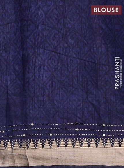 Navy Blue & Maroon Semi Tussar Saree - Kantha Work