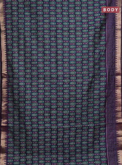 Purple & Green Semi Tussar Saree - Kantha Work