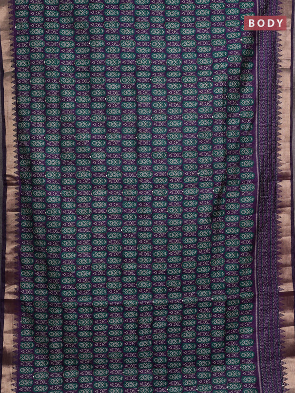 Purple & Green Semi Tussar Saree - Kantha Work