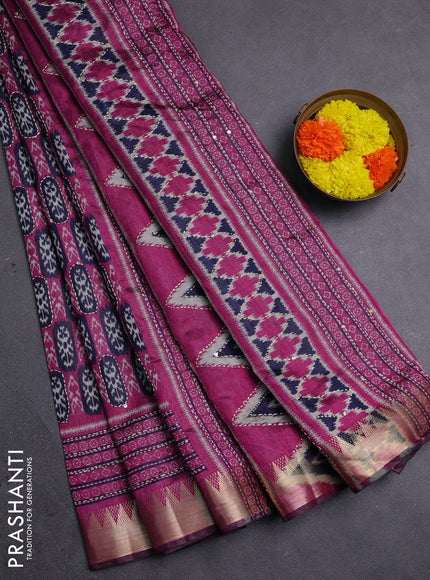 Pink & Navy Blue Semi Tussar Saree - Kantha Work