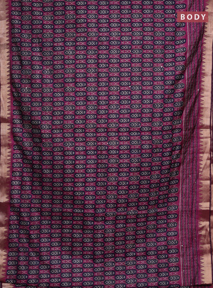 Pink & Navy Blue Semi Tussar Saree - Kantha Work