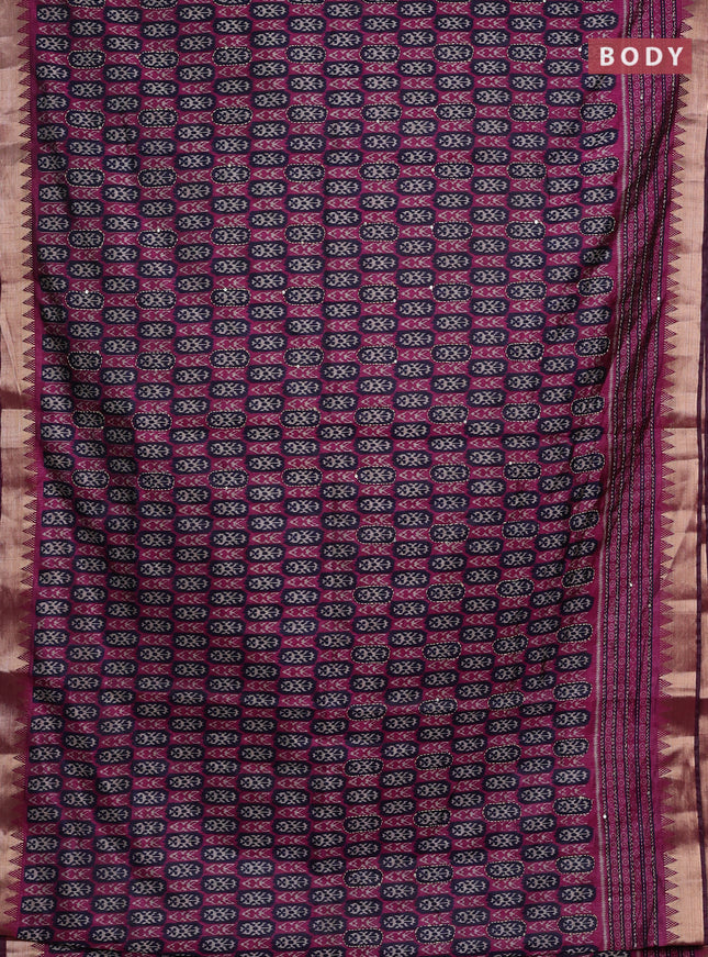 Pink & Navy Blue Semi Tussar Saree - Kantha Work