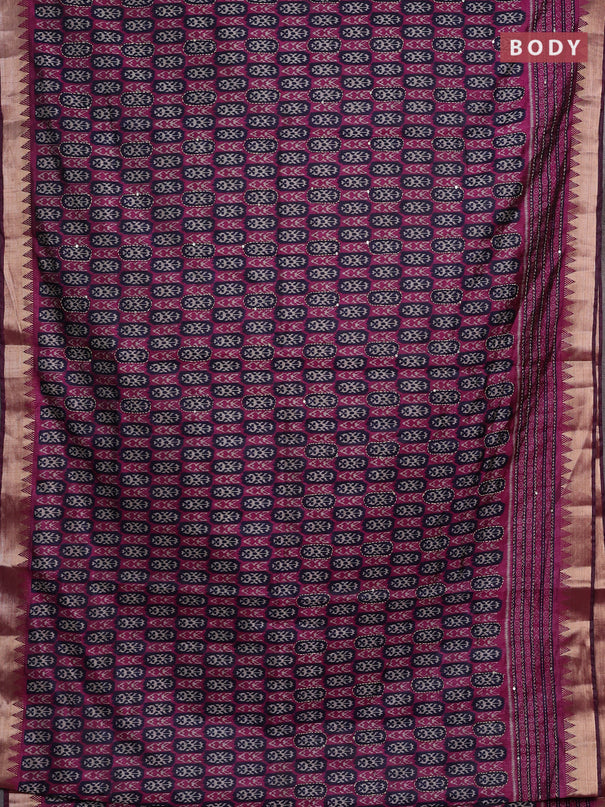 Pink & Navy Blue Semi Tussar Saree - Kantha Work