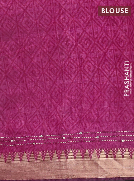 Pink & Navy Blue Semi Tussar Saree - Kantha Work