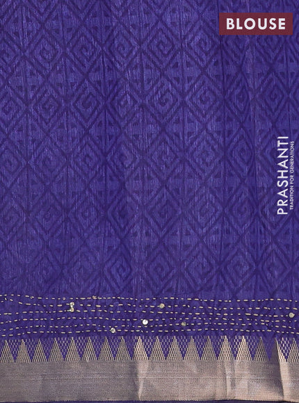 Magenta Pink & Navy Blue Semi Tussar Saree - Kantha Work