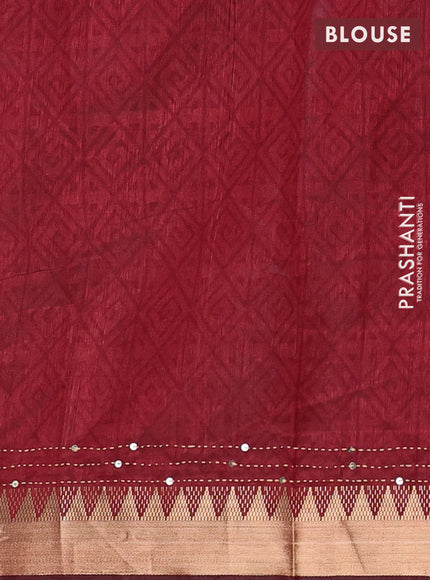 Navy Blue & Maroon Semi Tussar Saree - Kantha Work