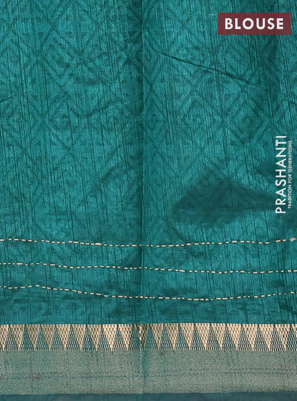Purple & Green Semi Tussar Saree - Kantha Work