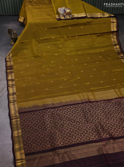 Mustard Green & Coffee Brown Kanchipuram Silk - Buttas