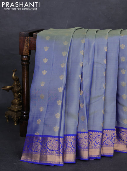 Grey & Blue Kanchipuram Silk - Buttas