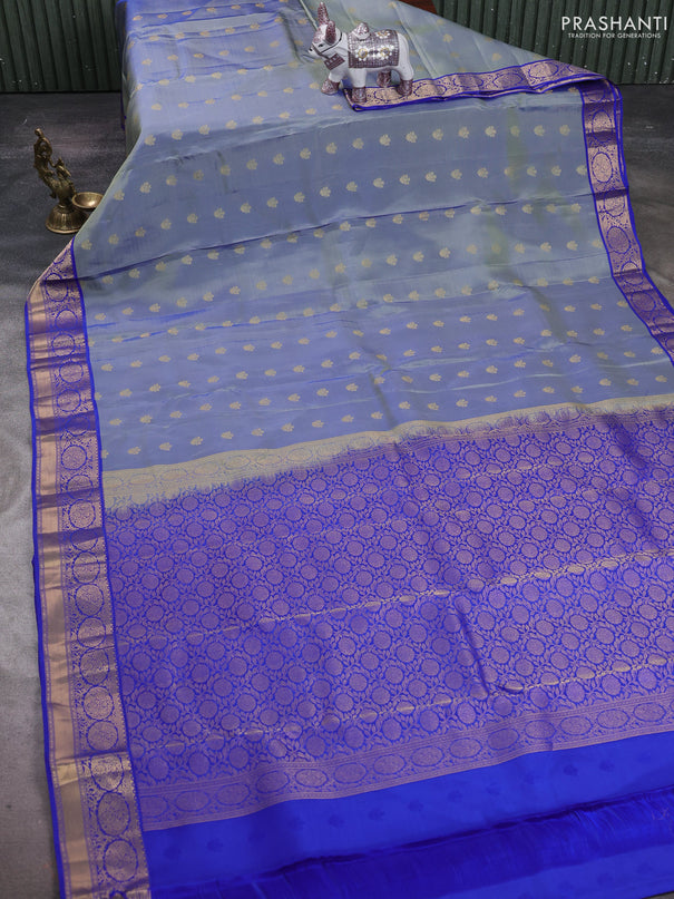 Grey & Blue Kanchipuram Silk - Buttas