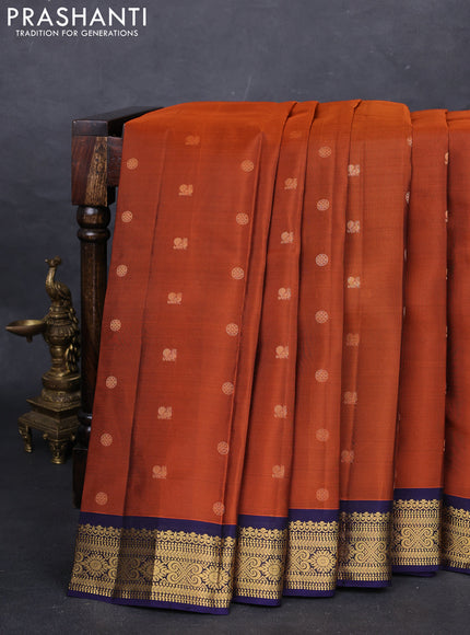Rust & Navy Blue Kanchipuram Silk - Buttas