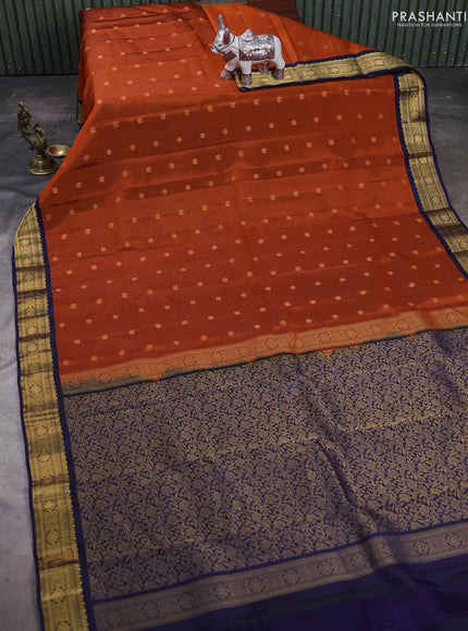 Rust & Navy Blue Kanchipuram Silk - Buttas