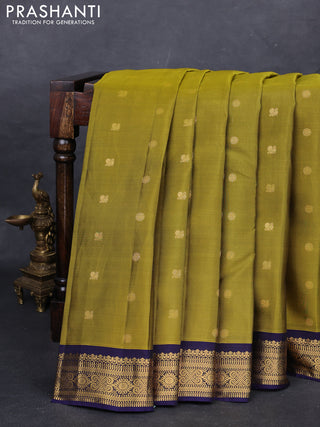Mehendi Green & Navy Blue Kanchipuram Silk - Buttas