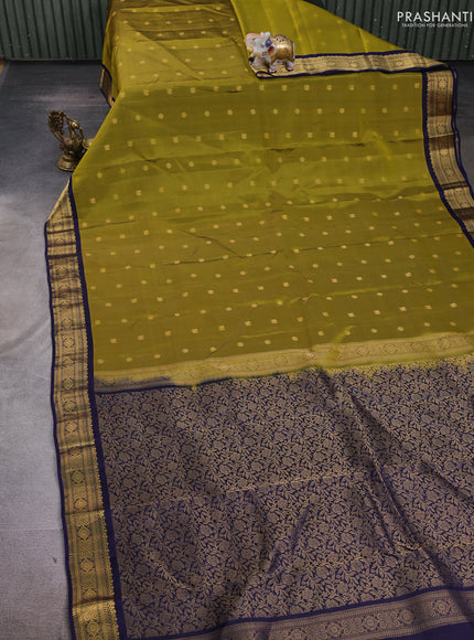 Mehendi Green & Navy Blue Kanchipuram Silk - Buttas