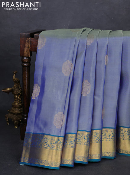 Grey & Teal Green Kanchipuram Silk - Buttas