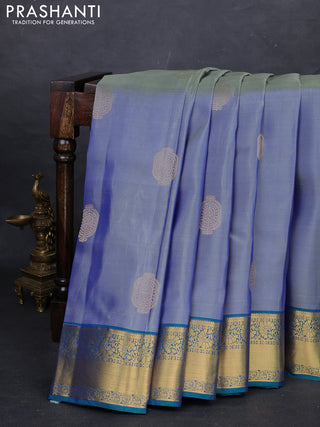 Grey & Teal Green Kanchipuram Silk - Buttas