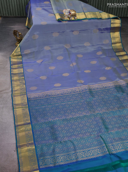 Grey & Teal Green Kanchipuram Silk - Buttas