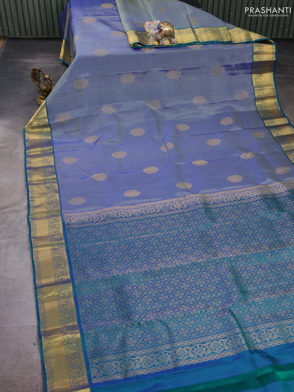 Grey & Teal Green Kanchipuram Silk - Buttas
