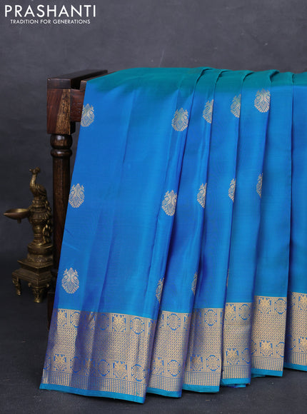 Teal Blue Kanchipuram Silk - Buttas