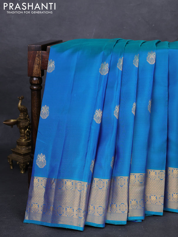Teal Blue Kanchipuram Silk - Buttas