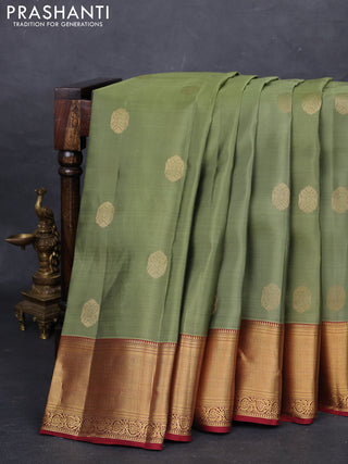 Sap Green & Maroon Kanchipuram Silk - Buttas