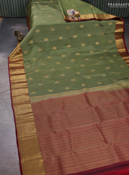 Sap Green & Maroon Kanchipuram Silk - Buttas