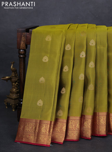Mehendi Green & Maroon Kanchipuram Silk - Buttas