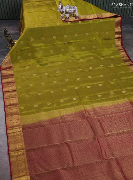 Mehendi Green & Maroon Kanchipuram Silk - Buttas
