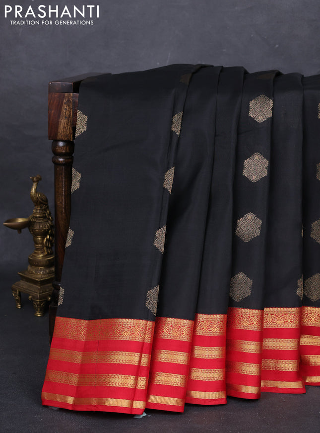 Black & Red Kanchipuram Silk - Buttas