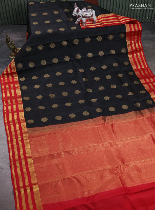 Black & Red Kanchipuram Silk - Buttas